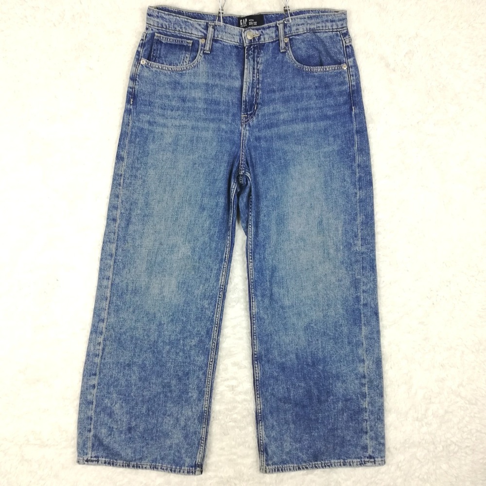Gap Womens Jeans Wide Leg High Rise Blue Denim Faded Medium Wash Whiskering 14